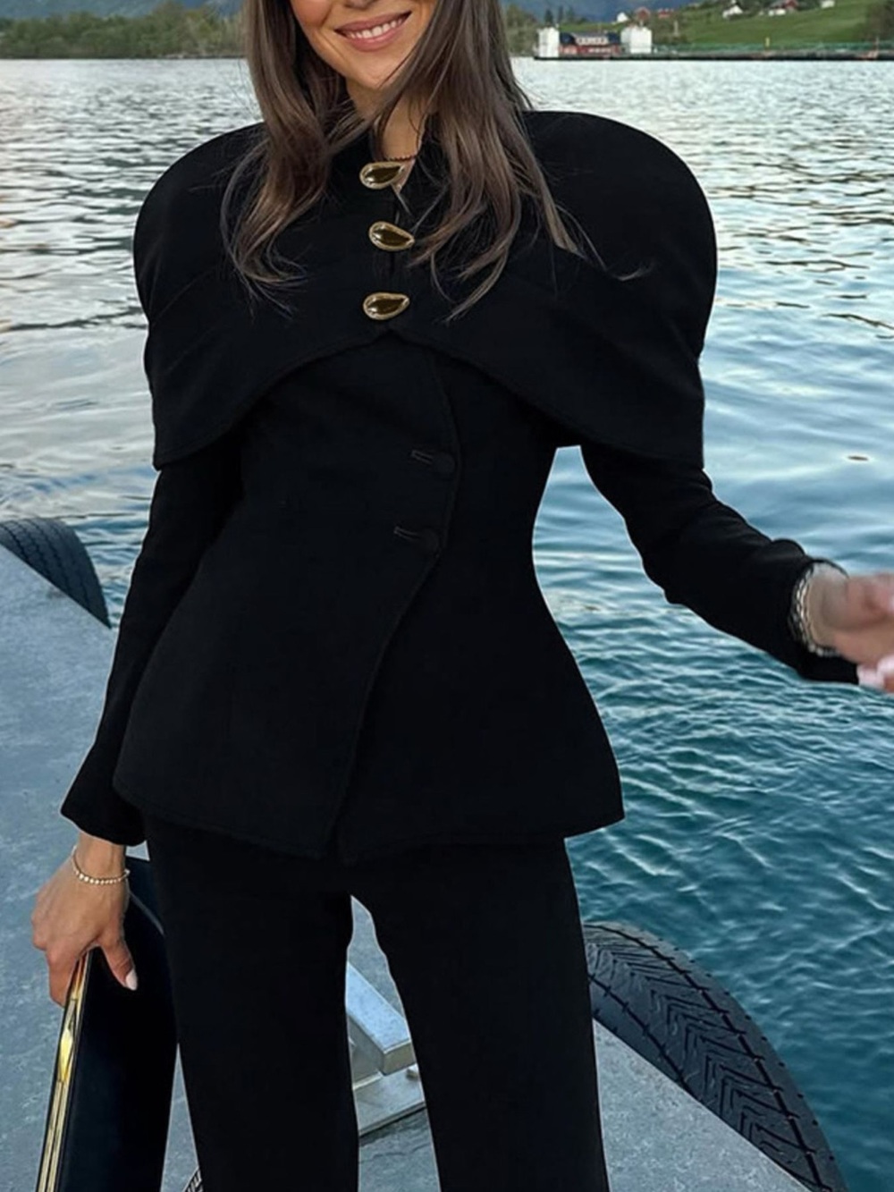 Cape-Style Button Up Outerwear - Picture 2 of 14